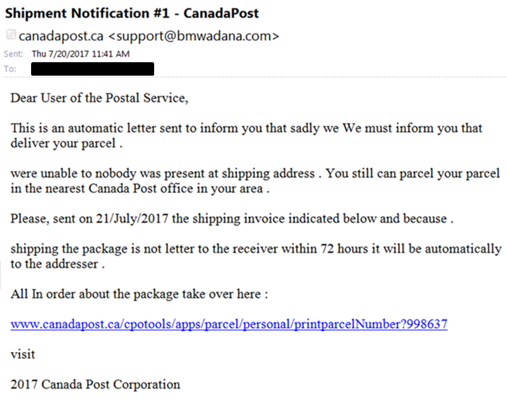 Canada post scam email